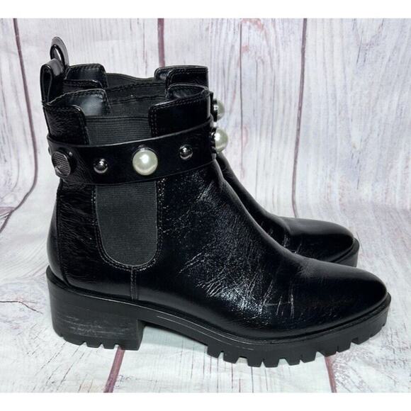 Karl Lagerfeld Paris Women's Pola Studded Lug Sole Ankle Boot Black Size 8.5 - Picture 1 of 11